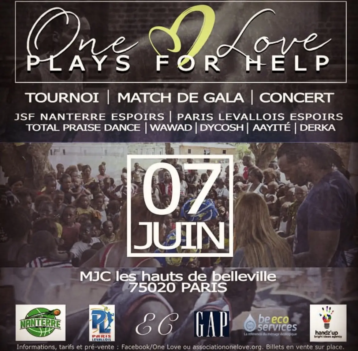 L’affiche de One Love plays for Help, le 7 juin 2015 à Paris.